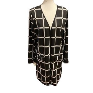 I.N. Studio Black Light Gray Geometric Sweater Jacket Cardigan